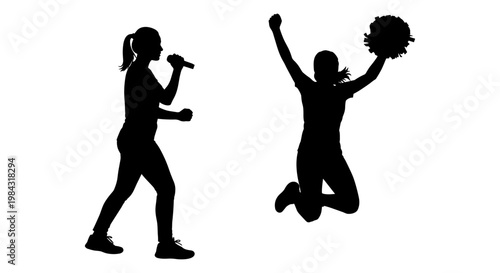 Cheerleader and singer celebrating together in a dynamic pose Vector, illustration