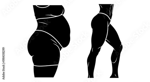 Illustration of a pregnant person demonstrating pelvic tilt and posture from the front and side Vector, illustration
