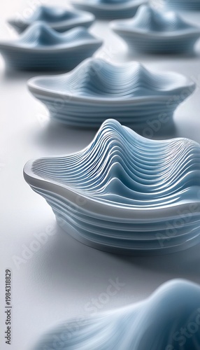 Abstract Undulating Surface with Light Blue Curved Folds Suggesting Ocean Waves for Technology Use.