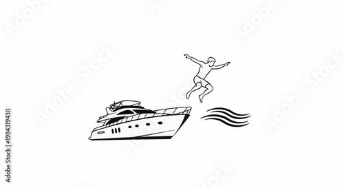 Person leaping from a luxury yacht into wavy water