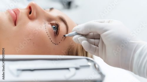 A blepharoplasty eyelid surgery skin marking.