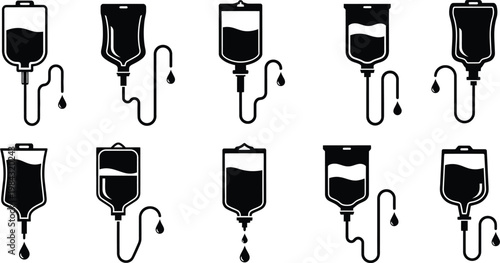 Medical iv drip bag icons collection with iv bag medical icon infusion icon hospital icon