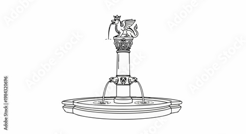 Ornate fountain with a mythical winged creature spouting water into a basin