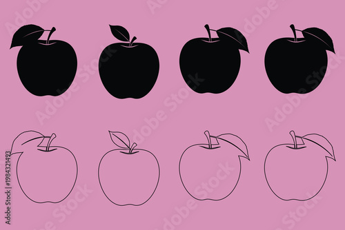 Illustrative comparison of apples in filled and outline styles on a pink background