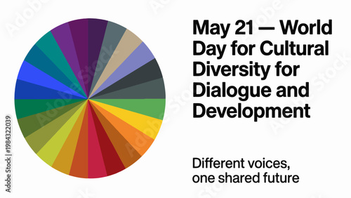 World Day for Cultural Diversity for Dialogue and Development May 21 Poster with Color Wheel Illustration, Multicultural Inclusion and Global Unity Banner Flat Vector Design