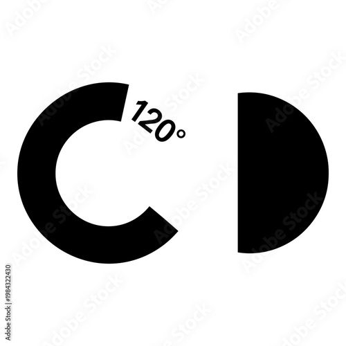 Visual representation of a 120-degree angle using a letter c and a semicircle Vector, illustration