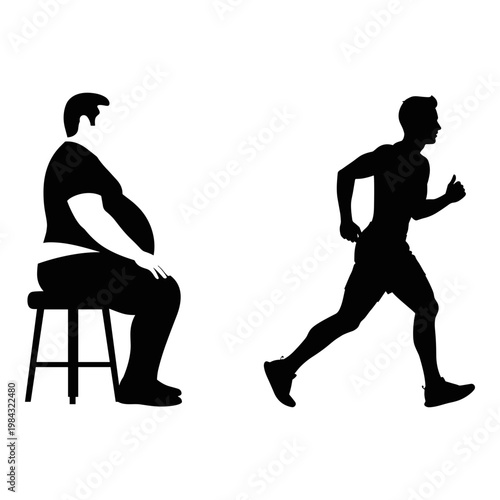 Contrast between sedentary lifestyle and active running individual Vector, illustration