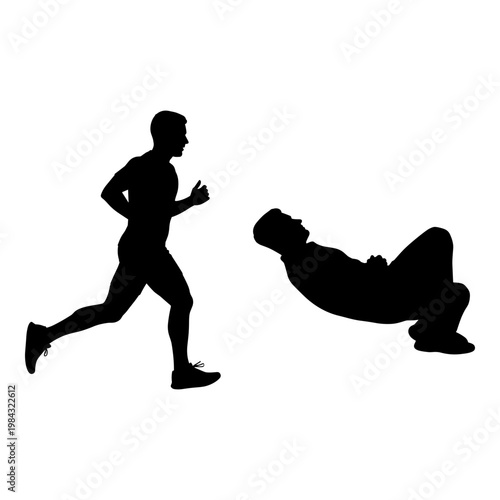 Contrast between running and push-up exercises for fitness routines Vector, illustration
