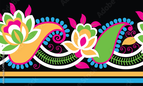 Stylized Floral Ornament Border with Vibrant Colors