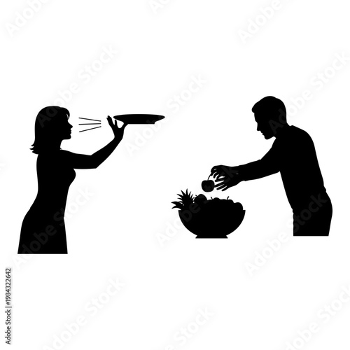 A tense moment during a shared meal preparation between two individuals Vector, illustration