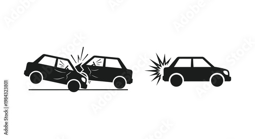 Two car crashes depicted in a striking black silhouette