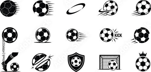 Dynamic soccer ball icons for sports and football with world cup football player sports icon