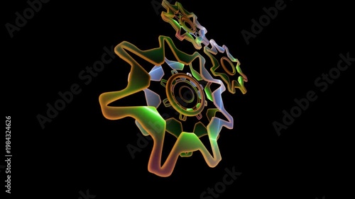 Abstract glowing gears symbolize movement, technology and dynamic mechanical systems in a futuristic, surreal visual style.
