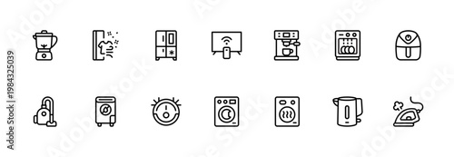 A minimal line icon set of various appliances designed for clean and simple UI, web, mobile applications, and general-purpose use.