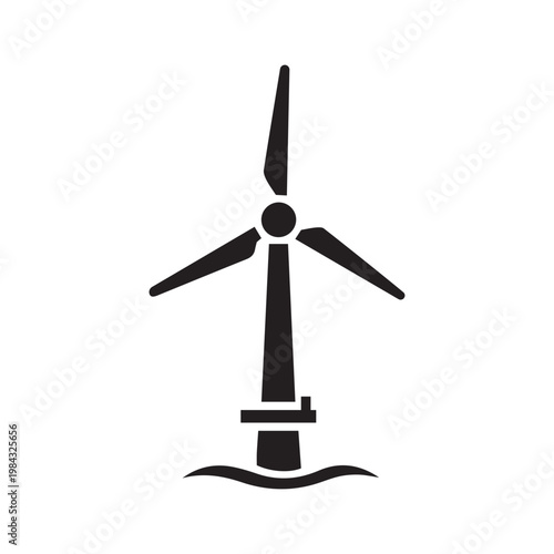 Offshore Wind Turbine Silhouette Generating Clean Energy in the Ocean
