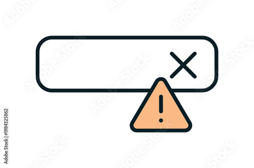 Form validation error and incorrect input feedback in digital interfaces during data submission, a simple input field outlined with a small cross and a warning symbol