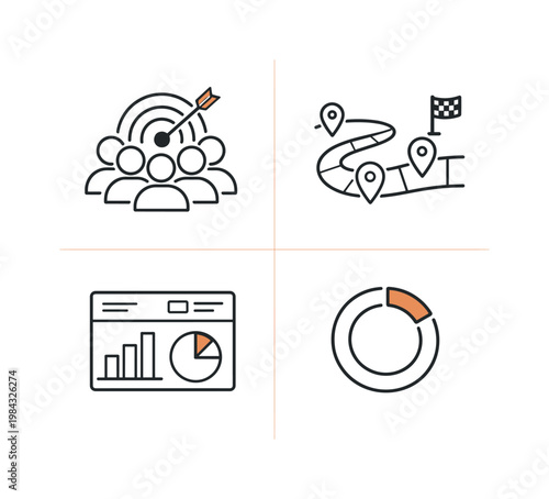 Team alignment and goal achievement concept highlighting collaboration transparency and shared objectives in structured planning systems using clear symbolic visuals, a