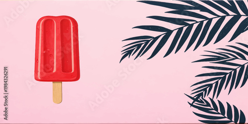 Chocolate and fruit ice cream popsicle on a stick isolated on a white background, sweet frozen summer dessert illustration