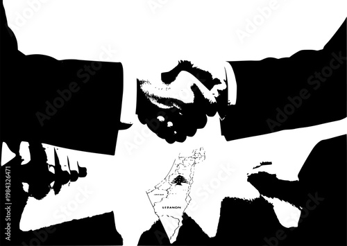 Diplomatic Negotiation Silhouette: Israel-Lebanon Border Talk, Peace Process and Middle East Diplomacy Vector Icon