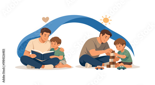 Fathers Day celebration with a child spending meaningful time with their father in a relaxed home setting, sharing simple activities that reflect care and appreciation,