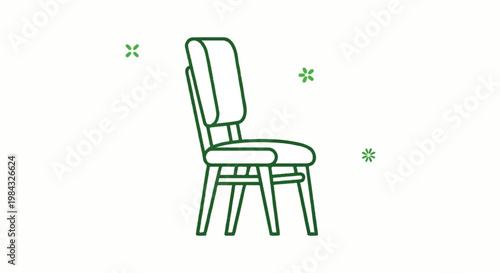Minimalist green outline of a chair with decorative stars, perfect for home decor and interior design concepts
