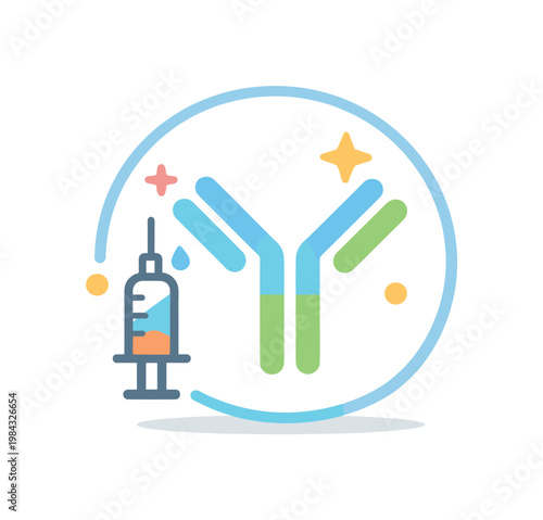 Vaccination and preventive healthcare awareness in a public health context emphasizing protection and immunity building, a simplified antibody icon paired with a small