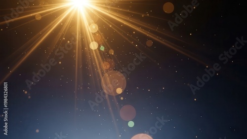 Divine hope and inspiration with golden sunburst rays on dark background