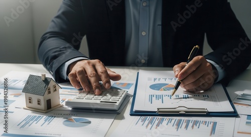 Businessman Calculating Real Estate Investment And Mortgage Rates In Office