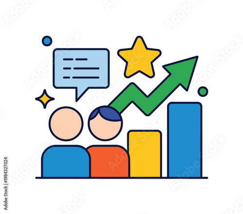 Customer success and team growth rating concept illustration for business performance reports, marketing analytics tools, and corporate presentation design projects