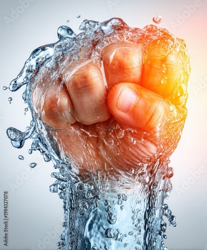 Power and Resilience Concept Human Fist Punching Through Water Splash