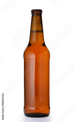 Amber Glass Beer Bottle Without Label Isolated on White Background