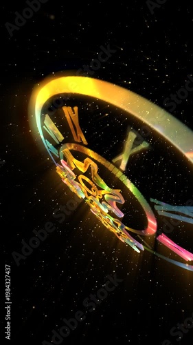 A surreal cosmic clock with rotating gears floats within a glowing galaxy, symbolizing the infinite flow of time, universal motion, and the connection between mechanics and the cosmos.
