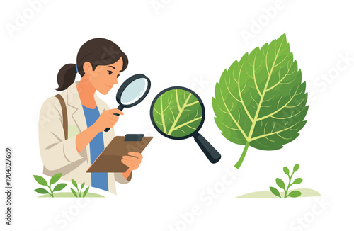Botanical study and natural observation scenario where a professional carefully examines plant structures and organic forms for educational or scientific purposes,
