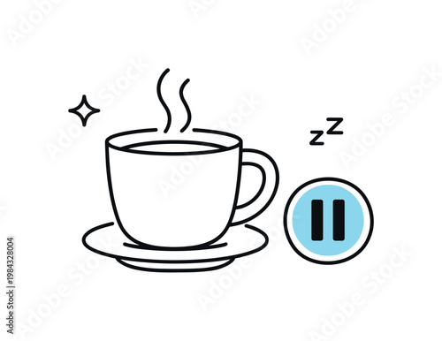 Work break and mental recharge during a busy schedule, a clean coffee cup paired with a small pause icon representing rest and recovery, conveying calmness and balance.