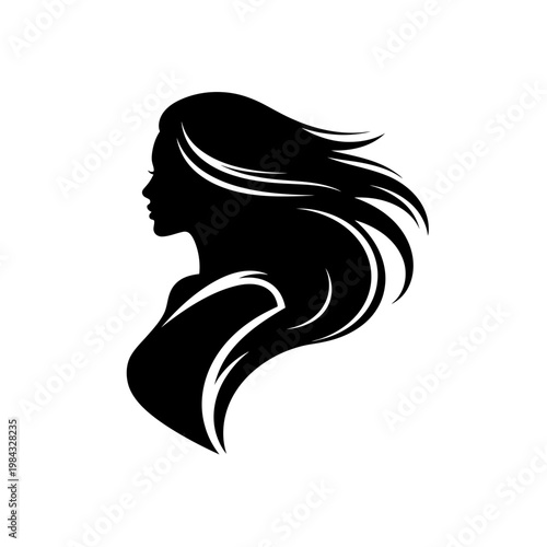 Elegant Woman Silhouette with Flowing Hair Vector Art

