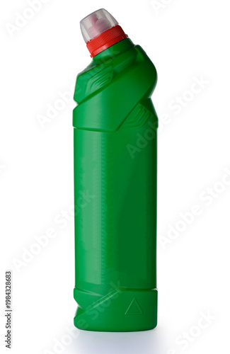 Green Toilet Cleaner Bottle with Curved Neck Isolated on White Background