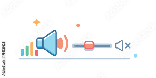 Sound adjustment and volume management in a practical interface design concept focused on clarity and control of audio levels, a speaker icon with adjustable volume bars