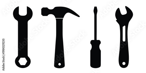 Tool icons set. Wrench, screwdriver and hammer icon. Vector illustration	