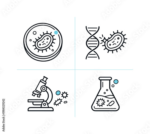 Biotechnology and laboratory research concept highlighting bacterial study genetic processes and innovation in life sciences in a clean modern vector style, a bacterium