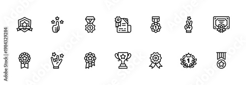 A minimal line icon set of various achievements designed for clean and simple UI, web, mobile applications, and general-purpose use.