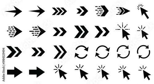 Black computer mouse click icons set.