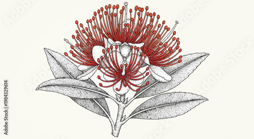 Beautiful Red Flower with Leaves.