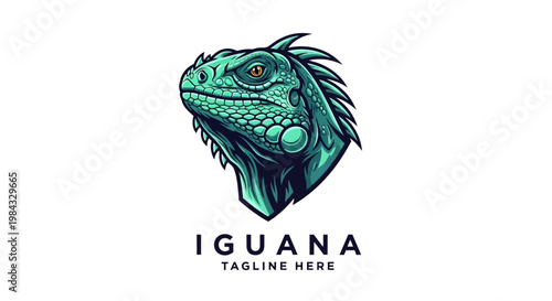 Green Iguana Reptile Closeup Profile View.