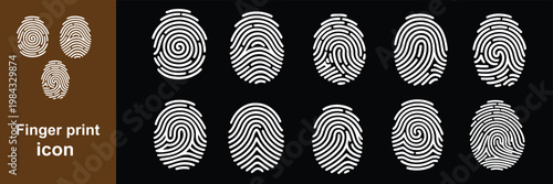 Black silhouette vector illustration of fingerprint icons, biometric identification symbol set, forensic design element, decorative minimal composition