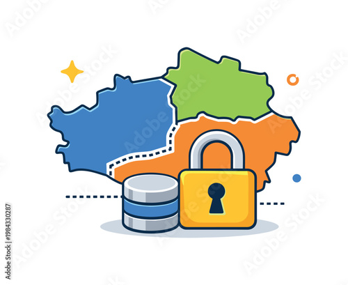 Data sovereignty zones and regional control focused on restricting data storage and processing within specific geographic boundaries for compliance, a segmented map