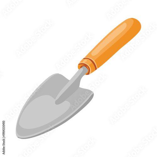 Trowel with orange handle for gardening and construction work on a white background