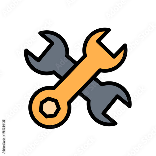 Two crossed wrenches in orange and gray for repair and maintenance services