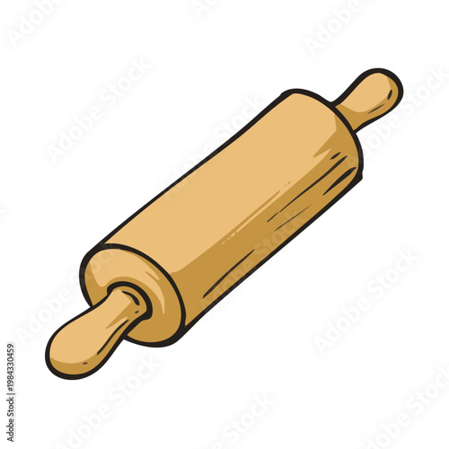 Wooden rolling pin for baking and pastry making on white background