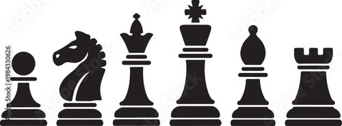 Classic chess pieces black silhouette set representing strategy intelligence and competitive board games