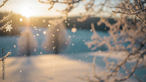 Snowy background with falling snowflakes and subtle gradient tones, clean and minimal winter design